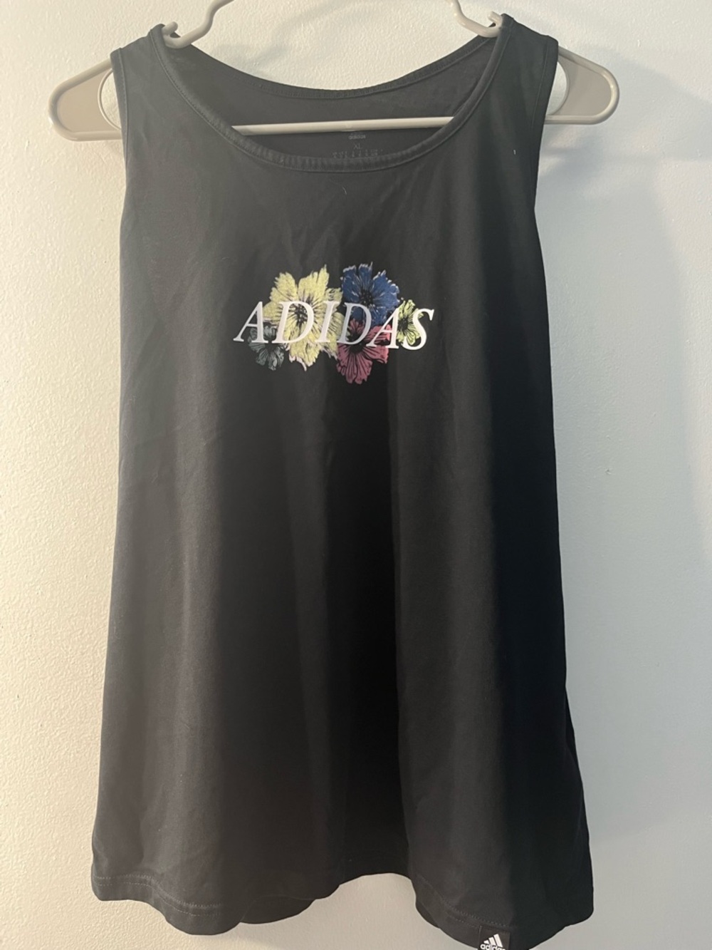 adidas Black Tank Top with Multicolor Floral Logo